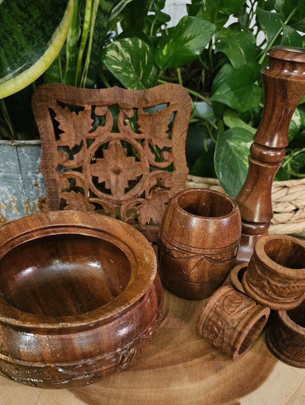 8PC Vintage Various Wood Bohemian Decor Bundle